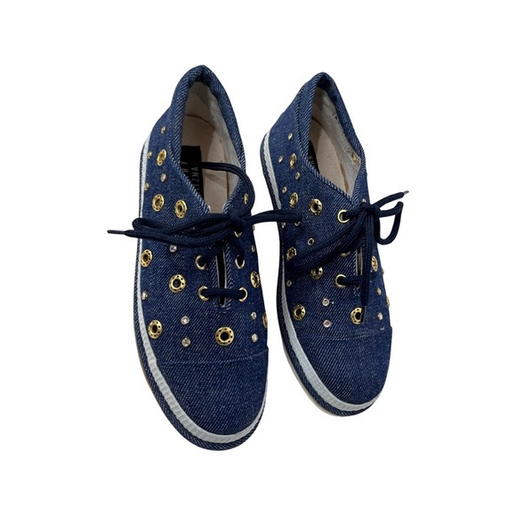 Stuart Weitzman Women’s Denim Sneaker Bedazzled Rhinestone Size 7 - Picture 7 of 12